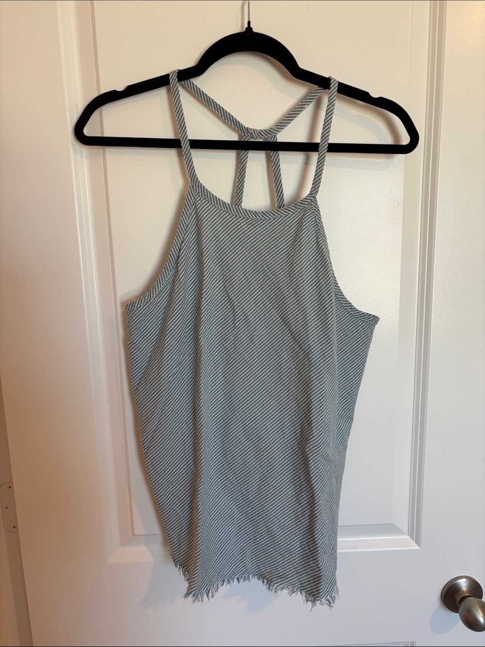 girl krazy Gray and White Striped Halter Tank